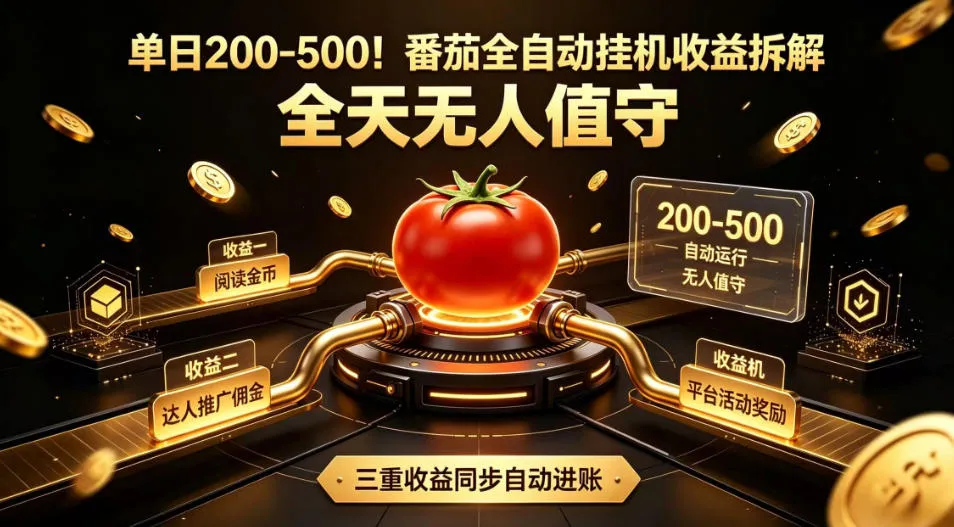 单日200-500！番茄全自动挂G收益拆解，全天无人值守，矩阵操作收益翻倍【揭秘】-创客联盟