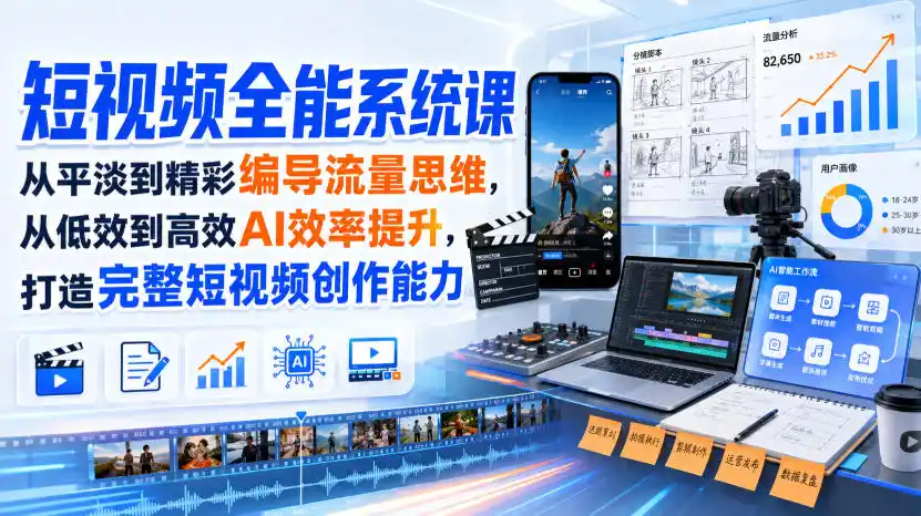 短视频全能系统课，从平淡到精彩编导流量思维，从低效到高效AI效率提升，打造完整短视频创作能力(完整版)-创客联盟