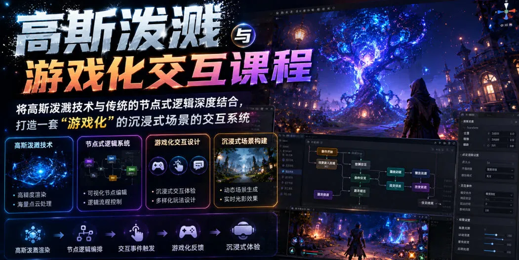 高斯泼溅与游戏化交互课程，将高斯泼溅技术与传统的节点式逻辑深度结合，打造一套“游戏化”的沉浸式场景的交互系统-创客联盟