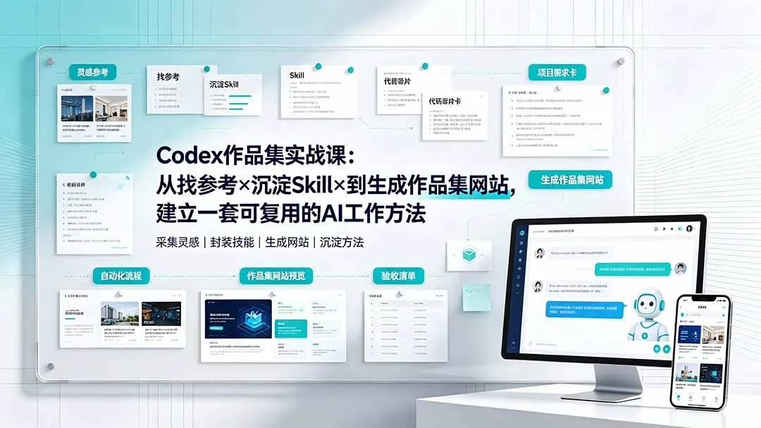 Codex作品集实战课：从找参考×沉淀Skill×到生成作品集网站，建立一套可复用的AI工作方法-创客联盟