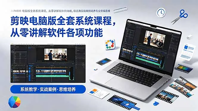 剪映电脑版全套系统课程，从零讲解软件各项功能，结合海量实战案例培养专业剪辑思维-云网创