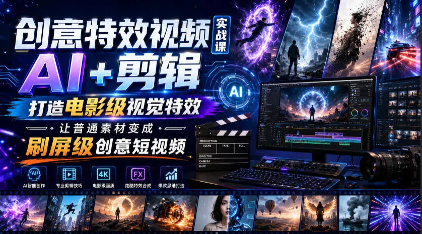 创意特效视频实战课，AI+剪辑打造电影级视觉特效，让普通素材变成刷屏级创意短视频-创客联盟