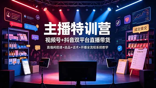主播特训营：视频号+抖音双平台直播带货，直播间搭建+选品+话术+开播全流程系统教学-创客联盟