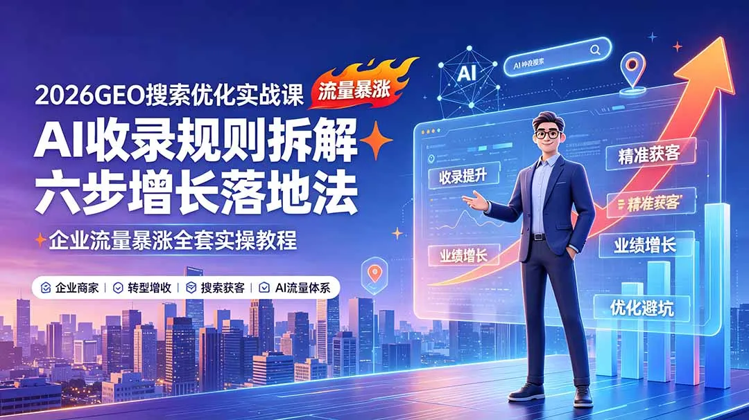 2026GEO搜索优化实战课：AI收录规则拆解｜六步增长落地法｜企业流量暴涨全套实操教程-创客联盟