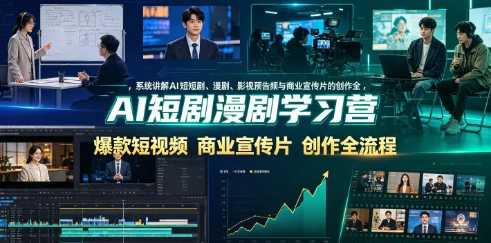 AI短剧漫剧学习营，系统讲解AI短剧、漫剧、影视预告片、爆款短视频与商业宣传片的创作全流程-创客联盟