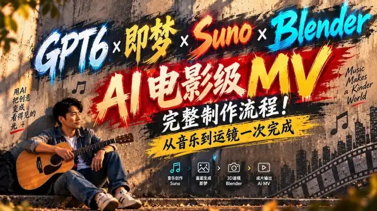 GPT6×即梦×Suno×Blender|AI电影级MV完整制作流程!从音乐到运镜一次完成!-创客联盟