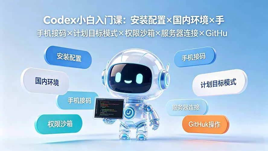 Codex小白入门课：安装配置×国内环境×手机接码×计划目标模式×权限沙箱×服务器连接×GitHub操作-创客联盟