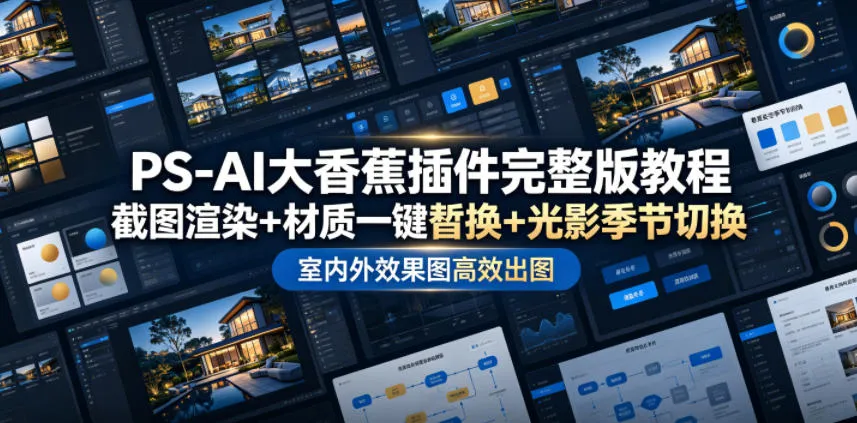 PS-AI大香蕉插件完整版教程，截图渲染+材质一键替换+光影季节切换，室内外效果图高效出图高阶课程-创客联盟