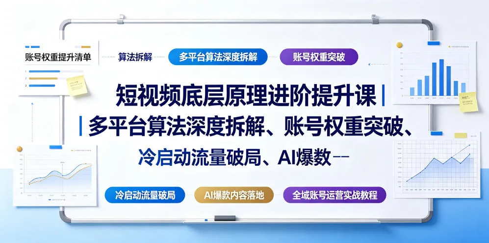 短视频底层原理进阶提升课｜多平台算法深度拆解、账号权重突破、冷启动流量破局、AI爆款内容落地与全域账号运营实战教程-创客联盟
