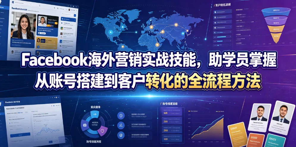 Facebook海外营销实战技能，助学员掌握从账号搭建到客户转化的全流程方法-创客联盟