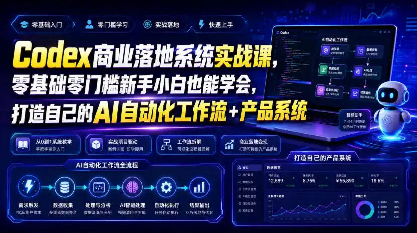 Codex商业落地系统实战课，零基础零门槛新手小白也能学会，打造自己的AI自动化工作流+产品系统(更新)-创客联盟