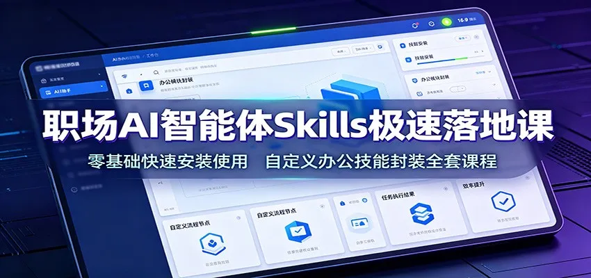 职场AI智能体Skills极速落地课：零基础快速安装使用，自定义办公技能封装全套课程-创客联盟