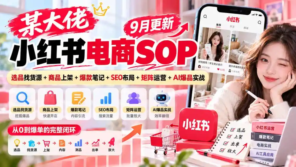 某大佬小红书电商SOP｜9月更新：选品找货源+商品上架+爆款笔记+SEO布局+矩阵运营+AI爆品实战-创客联盟