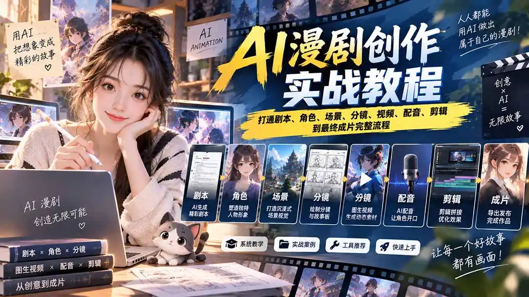 2026 AI漫剧创作实战教程：打通剧本、角色、场景、分镜、视频、配音、剪辑到最终成片完整流程-创客联盟