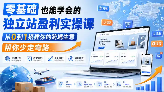 零基础也能学会的独立站盈利实操课，从0到1搭建你的跨境生意，帮你少走弯路-创客联盟
