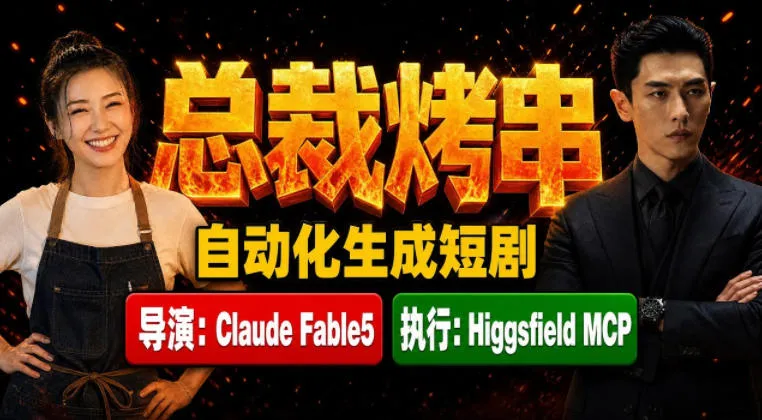 Claude Fable5担任导演+Higgsfield MCP落地执行｜《总裁烤串》真人质感短剧全自动AI生成全流程教学-创客联盟