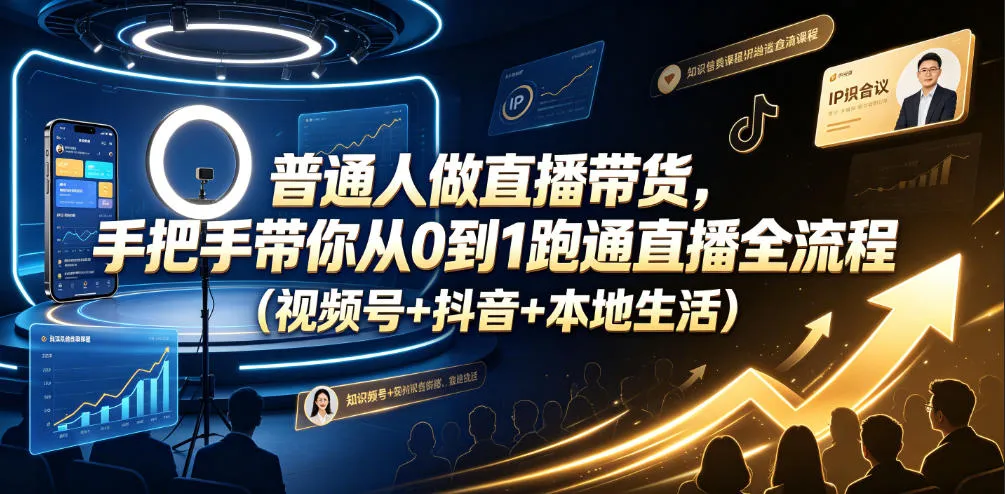 普通人做直播带货，手把手带你从0到1跑通直播全流程(视频号+抖音+本地生活)-创客联盟