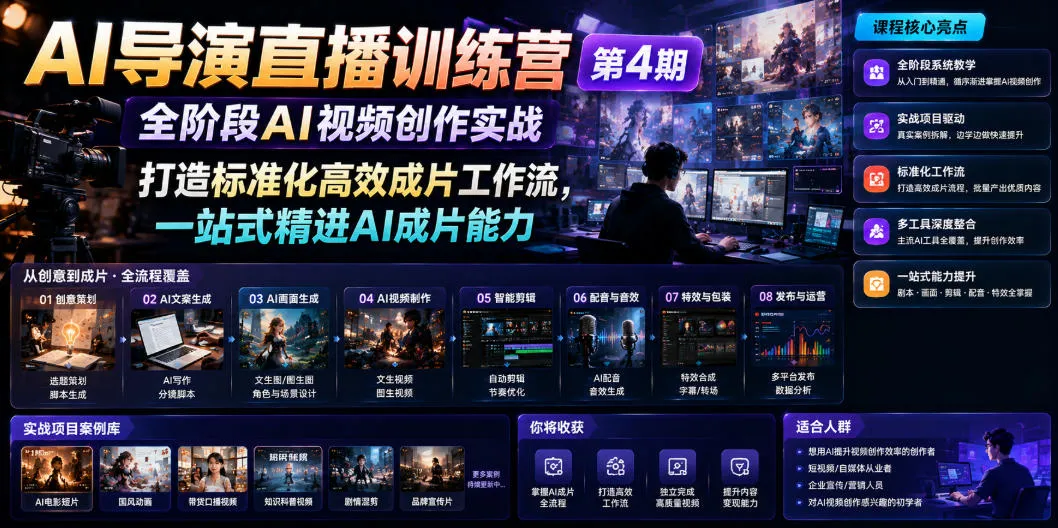 AI导演直播训练营第4期｜全阶段AI视频创作实战，打造标准化高效成片工作流，一站式精进AI成片能力-创客联盟