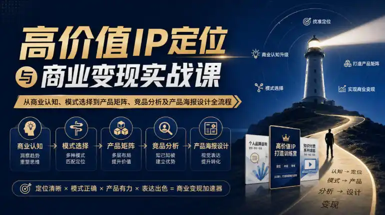 【无水印】高价值IP定位与商业变现实战课,从商业认知、模式选择到产品矩阵、竞品分析及产品海报设计全流程-创客联盟