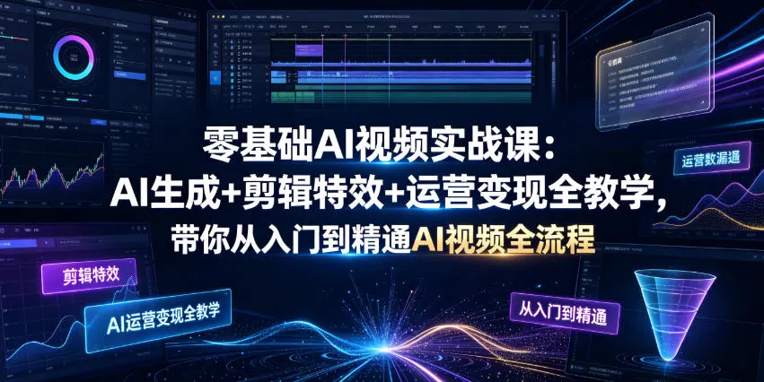 零基础AI视频实战课：AI生成+剪辑特效+运营变现全教学，带你从入门到精通AI视频全流程-创客联盟