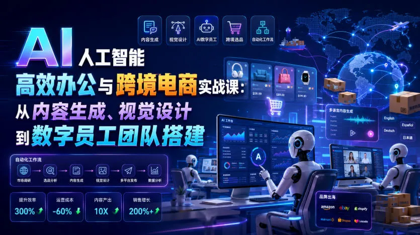 AI人工智能高效办公与跨境电商实战课：从内容生成、视觉设计到数字员工团队搭建-创客联盟