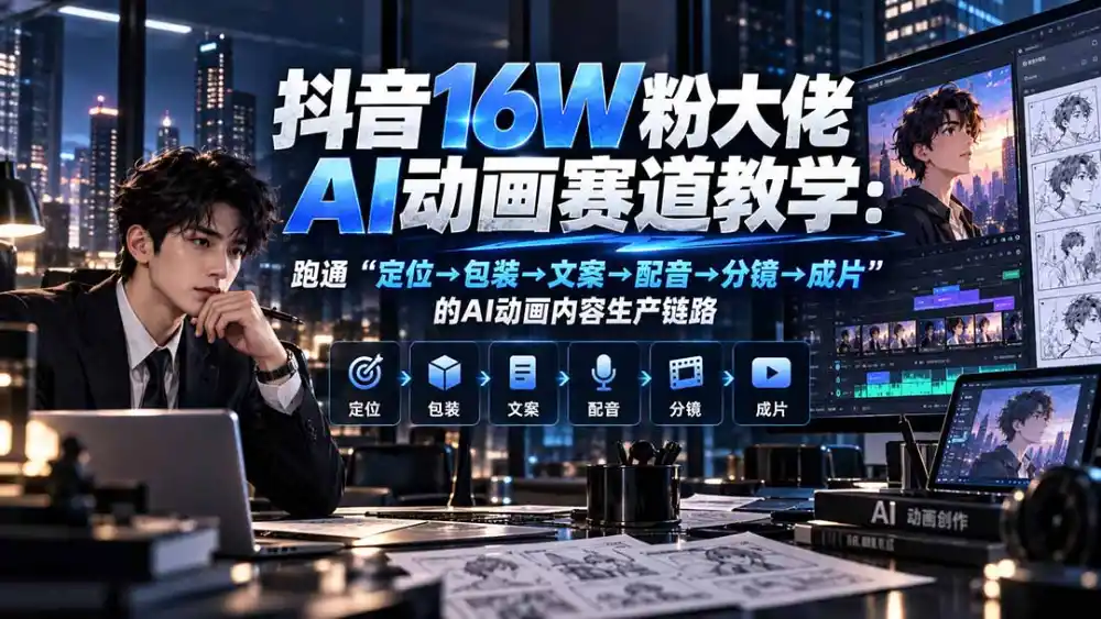 抖音16W粉大佬规则门禁AI动画赛道教学:跑通“定位→包装→文案→配音→分镜→成片”的AI动画内容生产链路-创客联盟