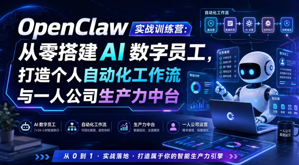 OpenClaw实战训练营：从零搭建AI数字员工，打造个人自动化工作流与一人公司生产力中台-创客联盟