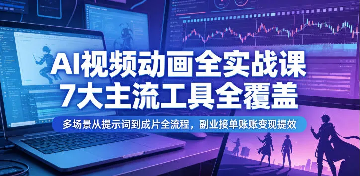 AI视频动画全实战课,7大主流工具全覆盖,多场景从提示词到成片全流程,副业接单账号变现提效-云网创