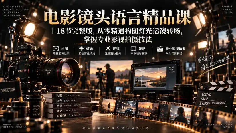 电影镜头语言精品课｜18节完整版，从零精通构图灯光运镜转场，掌握专业影视拍摄技法-创客联盟