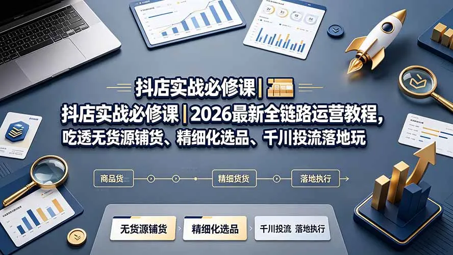 抖店实战必修课｜2026最新全链路运营教程，吃透无货源铺货、精细化选品、千川投流落地玩法-创客联盟