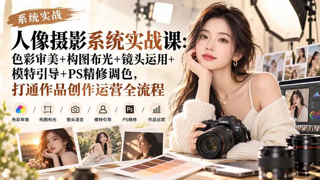 【无水印】人像摄影系统实战课:色彩审美+构图布光+镜头运用+模特引导+PS精修调色,打通作品创作运营全流程-创客联盟