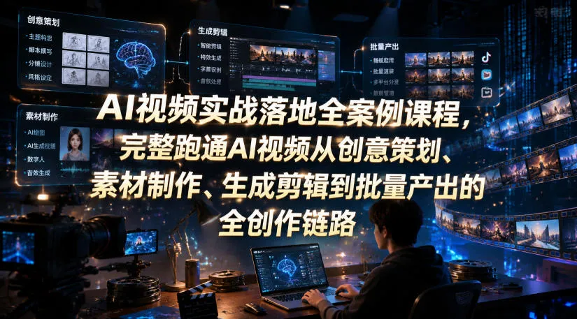 AI视频实战落地全案例课程，完整跑通AI视频从创意策划、素材制作、生成剪辑到批量产出的全创作链路-创客联盟