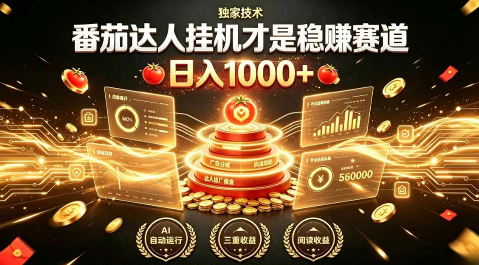别再瞎找副业！番茄达人挂G才是稳賺赛道，日入1000+，全程傻瓜式操作，可矩阵放大【揭秘】-创客联盟