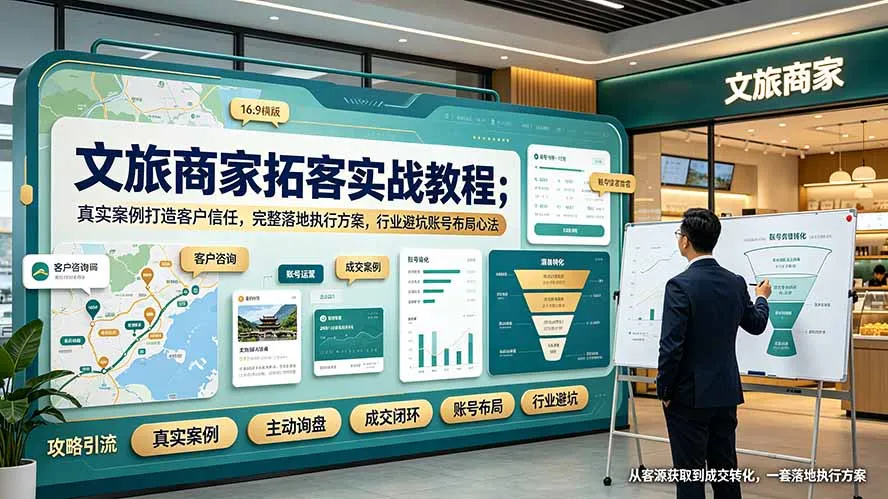 文旅商家拓客实战教程；真实案例打造客户信任，完整落地执行方案，行业避坑账号布局心法-创客联盟