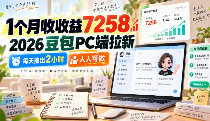 1个月收收益7258,2026豆包PC端拉新,每天抽出2小时,人人可做-创客联盟