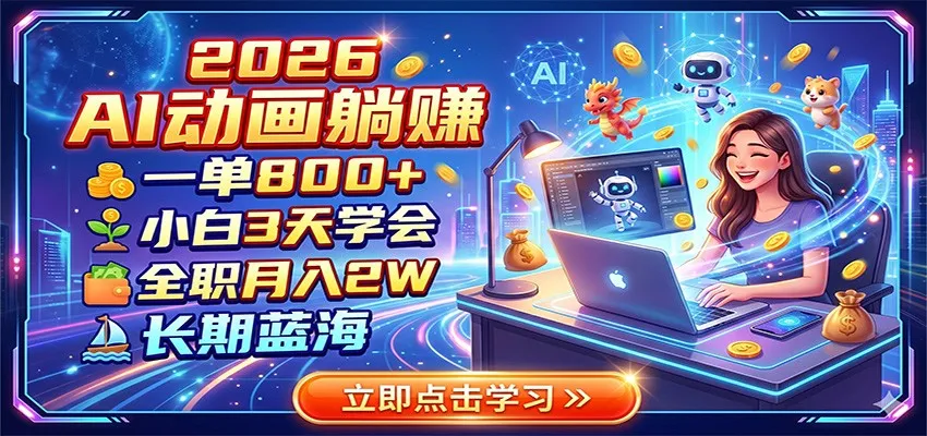 2026 AI动画躺赚：一单800+，小白3天学会，全职月入2W，长期蓝海-创客联盟