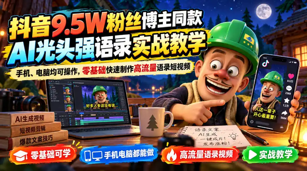 抖音9.5W粉丝博主同款AI光头强语录实战教学，手机、电脑均可操作，零基础快速制作高流量语录短视频-创客联盟