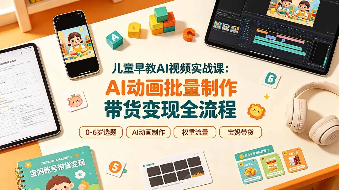 儿童早教AI视频实战课：0-6岁认知选题｜AI动画批量制作｜权重流量拉升｜宝妈账号带货变现全流程-创客联盟