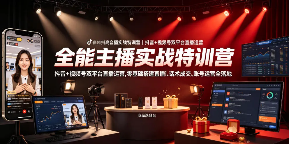 全能主播实战特训营｜抖音+视频号双平台直播运营，零基础搭建直播间、精准选品、话术成交、账号运营全落地-创客联盟