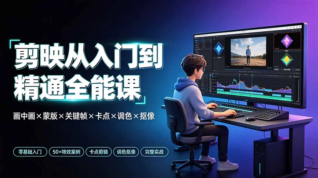 剪映从入门到精通全能课：画中画×蒙版×关键帧×卡点×调色×抠像，一站式掌握剪辑核心技能-创客联盟