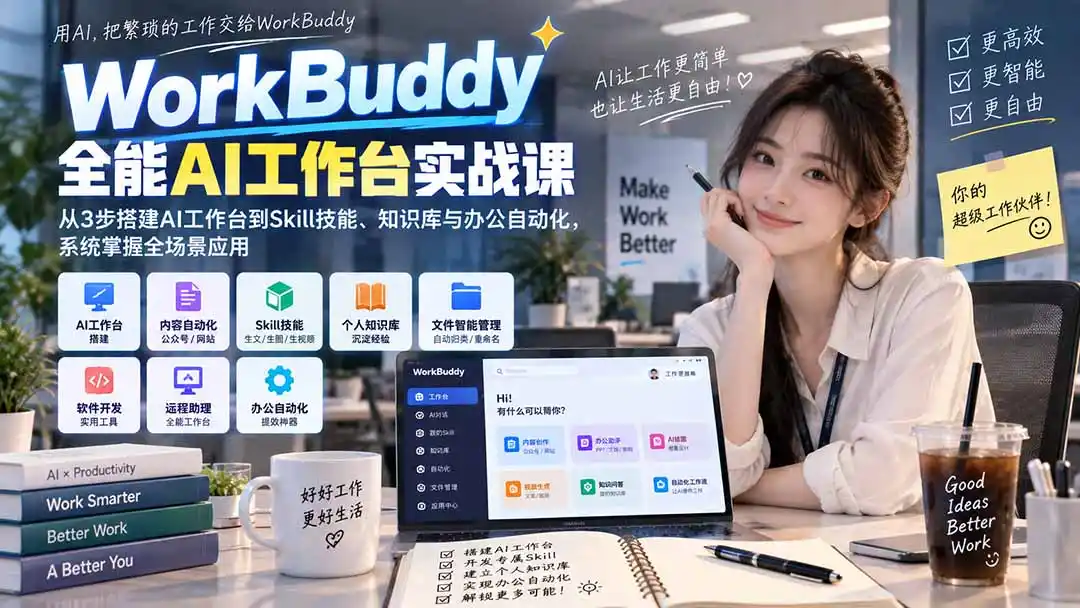 WorkBuddy全能AI工作台实战课:从3步搭建AI工作台到Skill技能、知识库与办公自动化,系统掌握全场景应用-创客联盟