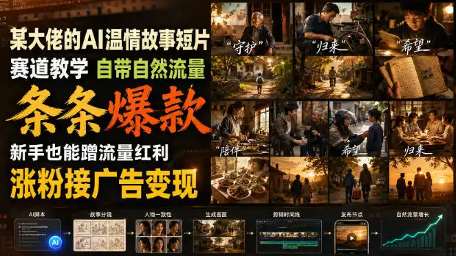 某大佬的AI温情故事短片赛道教学，自带自然流量，条条爆款，新手也能蹭流量红利，涨粉接广告变现(更新)-创客联盟