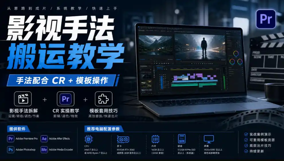 影视手法搬运教学,手法配合CR+模板操作,需要电脑,提供软件+配置参数-创客联盟