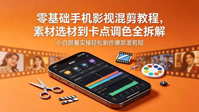 零基础手机影视混剪教程，素材选材到卡点调色全拆解，小白跟着实操轻松制作爆款混剪短片-云网创