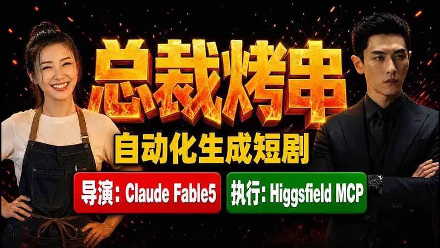 《总裁烤串》真人短剧全自动诞生！Claude Fable5 当导演，Higgsfield MCP 执行！-创客联盟