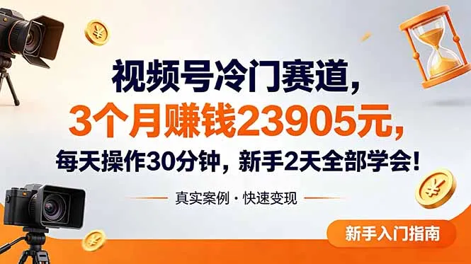 视频号冷门赛道，3个月变现23905元，新手2天学会 每天操作30分钟！-云网创