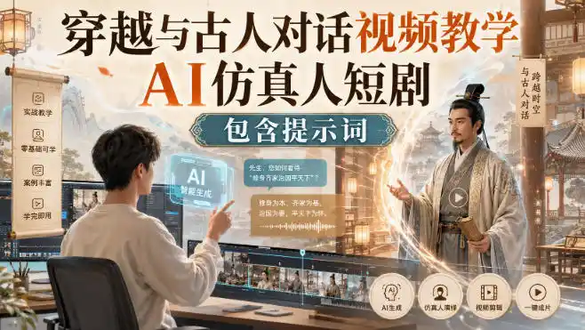 穿越与古人对话视频教学，AI仿真人短剧，包含提示词-创客联盟