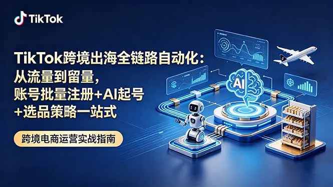 TikTok跨境出海全链路自动化：从流量到留量，账号批量注册+AI起号+选品策略一站式-云网创