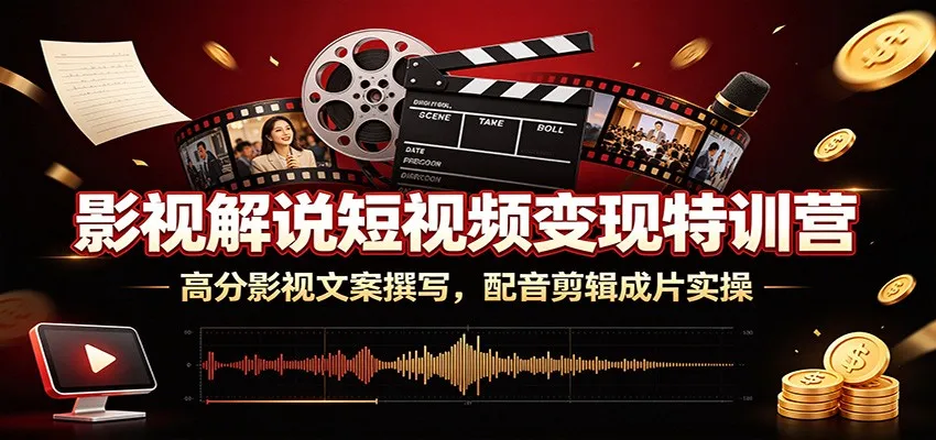 影视解说短视频变现特训营：高分影视文案撰写，配音剪辑成片实操-创客联盟