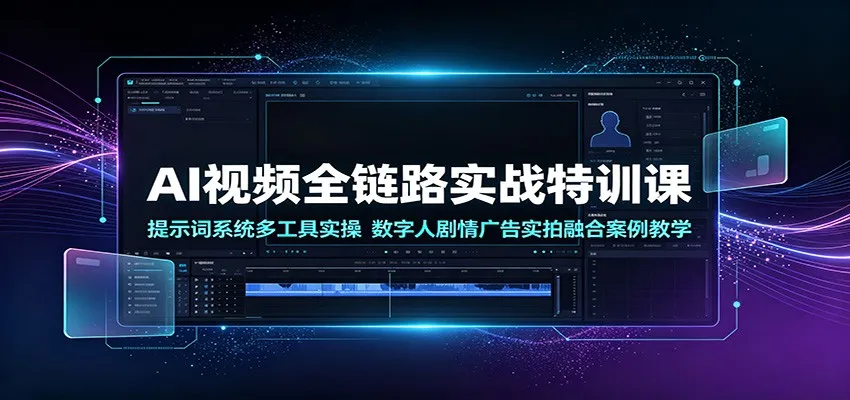 AI视频全链路实战特训课：提示词系统多工具实操，数字人剧情广告实拍融合案例教学-创客联盟